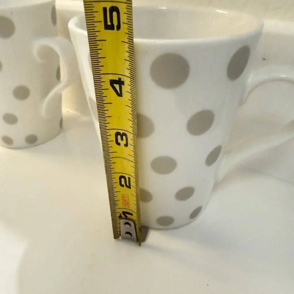 Crate & Barrel polka dot ceramic tall coffee cup mug set of two